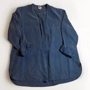 Anne Klein Deep Navy Long-Sleeve Tunic Blouse